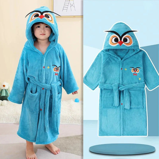 Peignoir Enfant Bleu Hibou Capuche - Pyjama Doux - Bleu Hibou - Chine - Taille 90 (120-150cm Enfant)