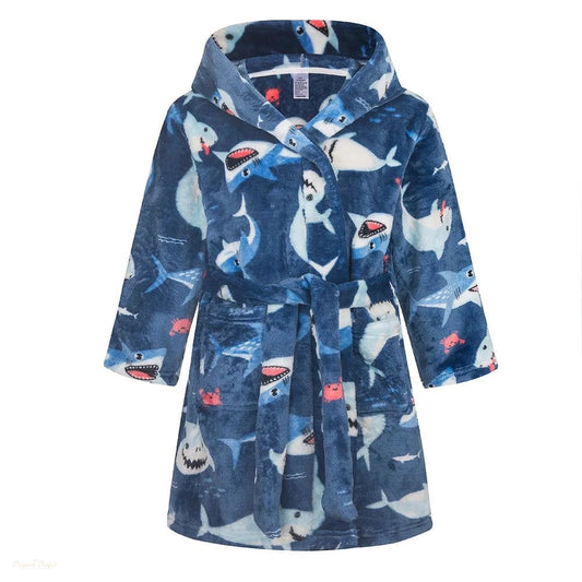 Peignoir enfant Bleu Océan avec capuche motif requins - Bleu Océan - 140 (7-8 ans)