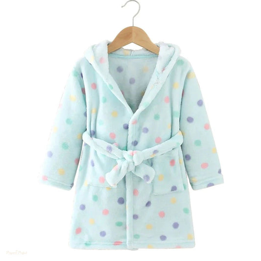 Peignoir enfant capuche flanelle bleu menthe pailleté - Bleu Menthe Pailleté - 130cm (7-8 ans)