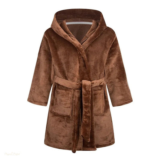 Peignoir enfant capuche flanelle marron givré - Marron Givré - 90cm(2-3 ans)