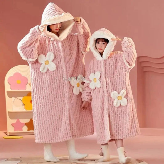 Peignoir Enfant Capuche Rose Doux Polaire Chaud - Rose Doux - XL (165-175cm)