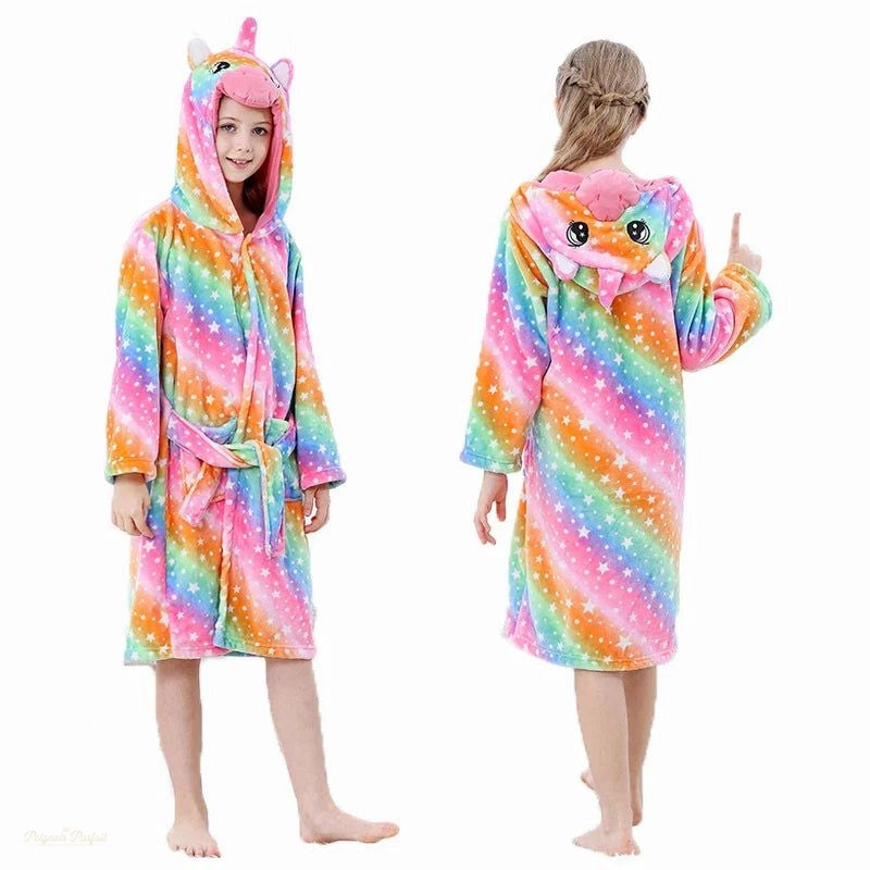 Peignoir Enfant Flanelle Arc-en-ciel Étoilé à Capuche - Arc-en-ciel Étoilé - 10-11 ans