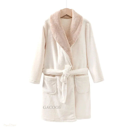 Peignoir Enfant Flanelle Blanc Crème Chaud - Blanc Crème - 8 ans