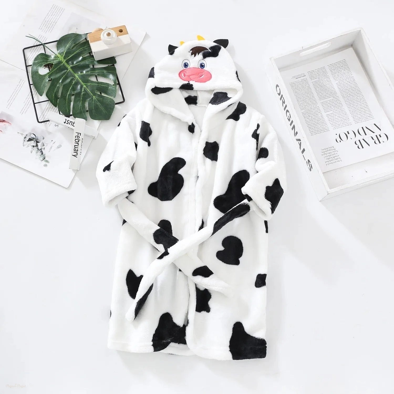Peignoir Enfant Flanelle Blanc Noir Motif Vache - Blanc Noir - 4 ans (110cm)