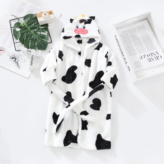Peignoir Enfant Flanelle Blanc Noir Motif Vache - Blanc Noir - 4 ans (110cm)