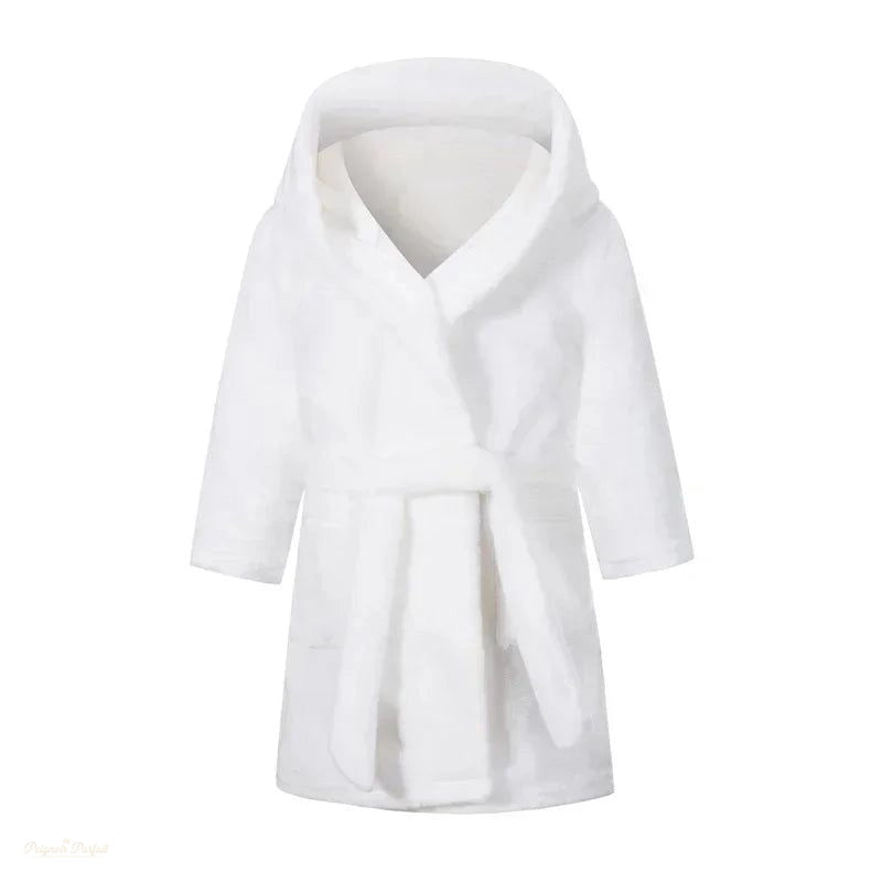 Peignoir Enfant Flanelle Blanc Pur - Robe de Chambre - Blanc Pur - 90cm (2 ans)