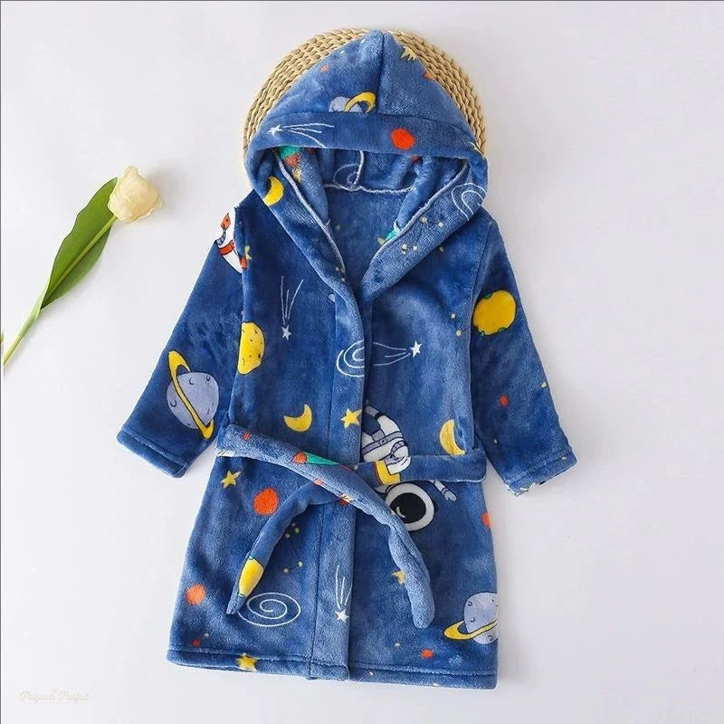 Peignoir enfant flanelle bleu ciel étoilé capuche - Bleu Ciel Étoilé - 11-12 ans(160cm)