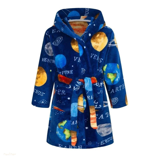 Peignoir Enfant Flanelle Bleu Ciel Imprimé Planétaire - Bleu Ciel - 120 (5-6 ans)