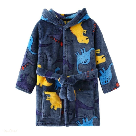 Peignoir Enfant Flanelle Bleu Dinosaur Chaud - Bleu Dinosaur - 4 ans