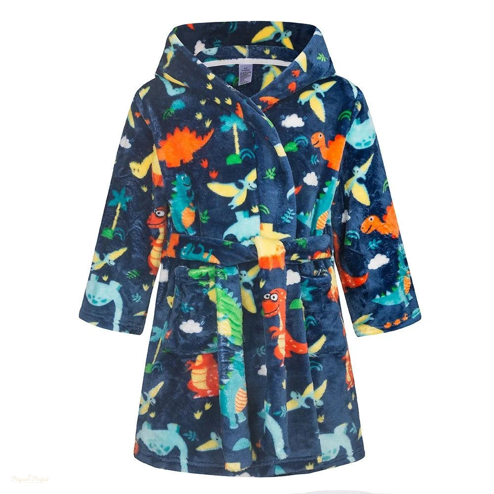 Peignoir Enfant Flanelle Bleu Dinosaure à Capuche - Bleu Dinosaure - 170 (11-12 ans)
