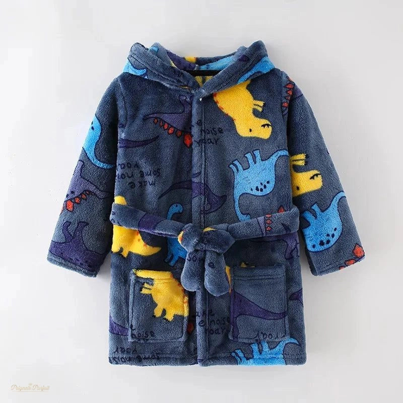 Peignoir Enfant Flanelle Bleu Dinosaure - Bleu Dinosaure - 100cm (3 ans) - 6