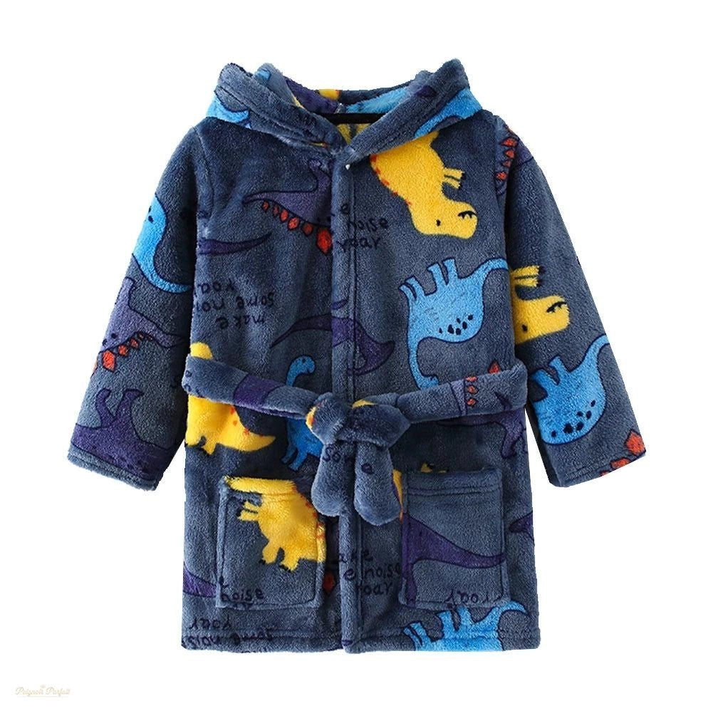 Peignoir Enfant Flanelle Bleu Dinosaure - 1