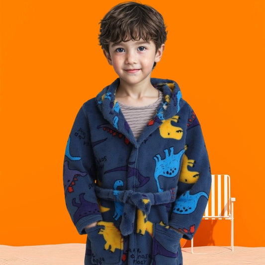 Peignoir Enfant Flanelle Bleu Dinosaure