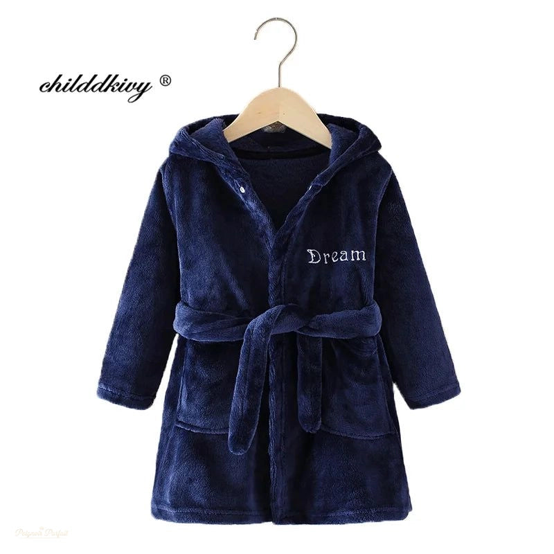 Peignoir Enfant Flanelle Bleu Nuit - Capuche Douce - Bleu Nuit - 7-8 ans