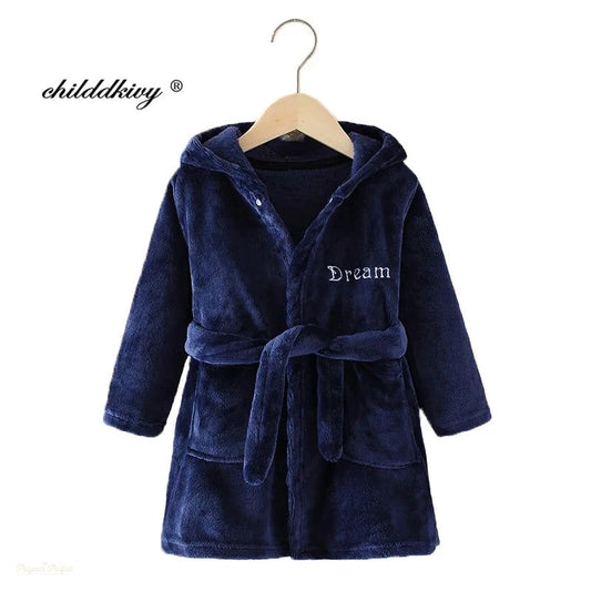 Peignoir Enfant Flanelle Bleu Nuit - Capuche Douce - Bleu Nuit - 7-8 ans