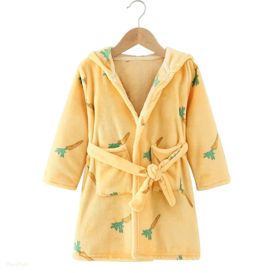 Peignoir Enfant Flanelle Jaune Pastel à Capuche - Jaune Pastel - 110cm (4-5 ans)