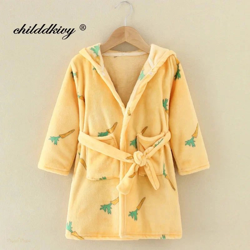 Peignoir Enfant Flanelle Jaune Pastel à Capuche - Jaune Pastel - 7-8 ans