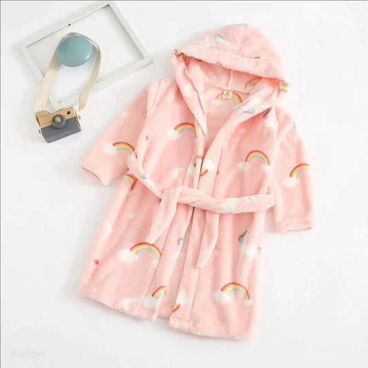 Peignoir Enfant Flanelle Rose Arc-en-ciel à Capuche - Rose Arc-en-ciel - 4 ans (110cm)