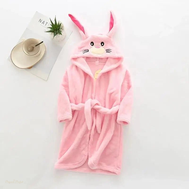 Peignoir Enfant Flanelle Rose Bonbon Capuche Lapin - Rose Bonbon - 3 ans (100cm)