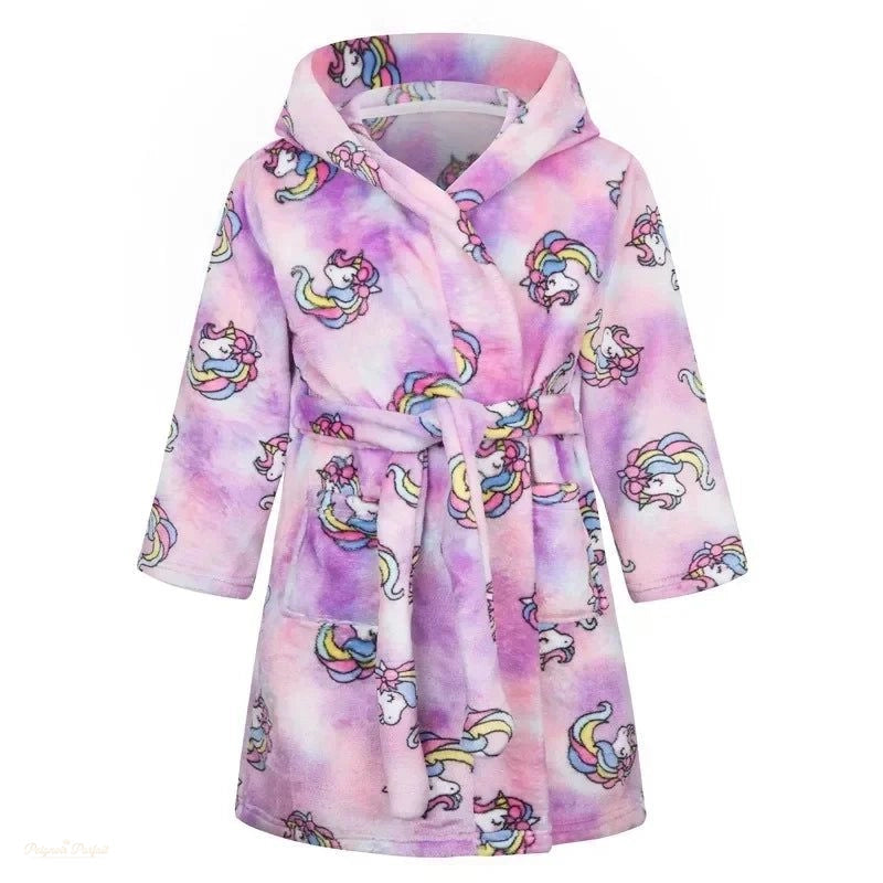 Peignoir Enfant Flanelle Rose Et Violet Licorne - Rose Et Violet - 120 (5-6 ans)
