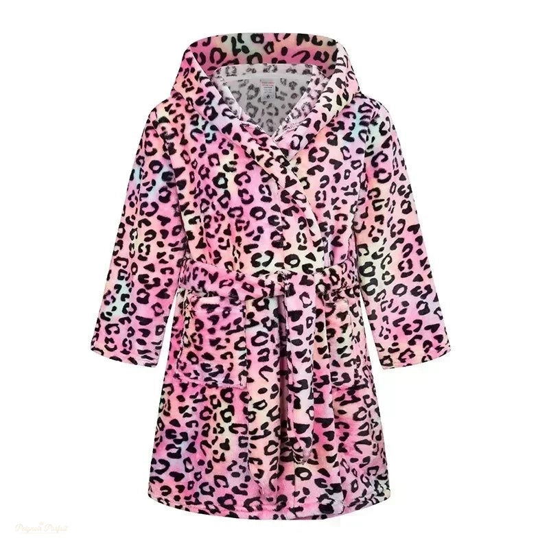 Peignoir Enfant Flanelle Rose Léopard Chaud - Rose Léopard - 120 (5-6 ans)