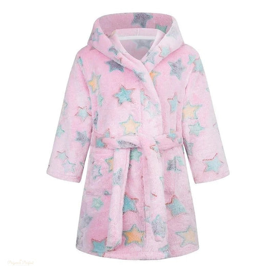 Peignoir enfant flanelle rose poudré capuche - Rose Poudré - 90 (2-3 ans)