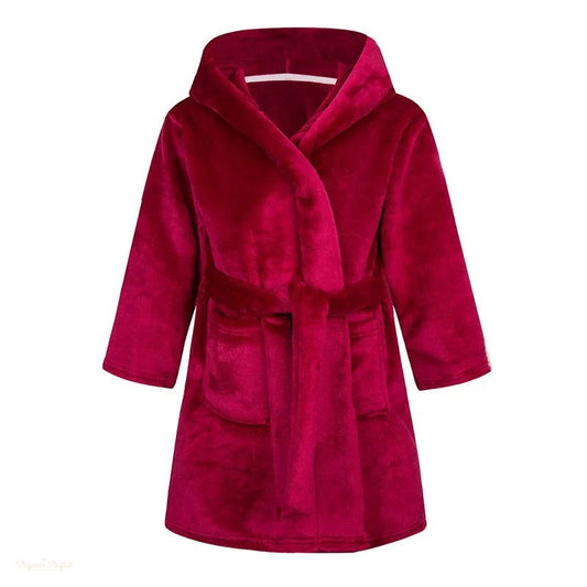 Peignoir Enfant Flanelle Rouge Cerise à Capuche - Rouge Cerise - 140 (7-8 ans)