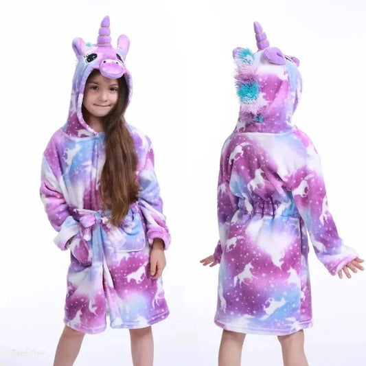 Peignoir Enfant Flanelle Violet Galaxie Licorne à Capuche - Violet Galaxie - 100cm (1-2 ans)