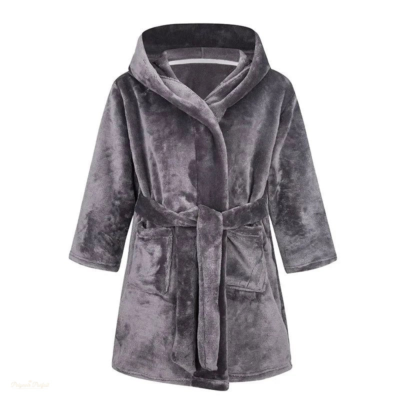 Peignoir Enfant Gris Charbon Flanelle à Capuche - Gris Charbon - 140 (7-8 ans)