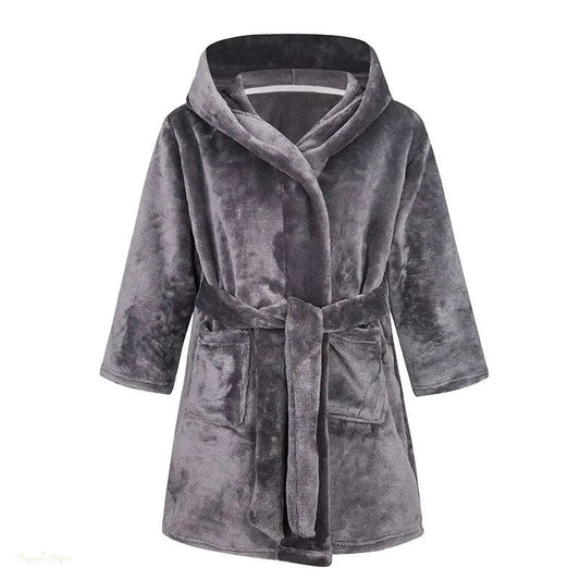 Peignoir Enfant Gris Charbon Flanelle à Capuche - Gris Charbon - 140 (7-8 ans)