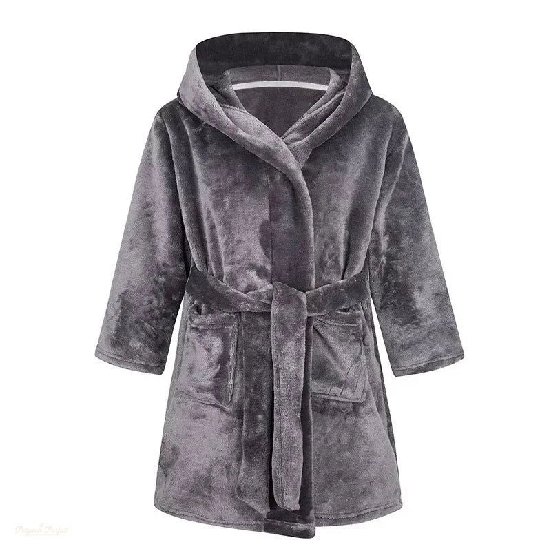 Peignoir Enfant Gris Charbon Flanelle Chaud - Gris Charbon - 170 (11-12 ans)