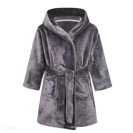 Peignoir Enfant Gris Charbon Flanelle Chaud - Gris Charbon - 170 (11-12 ans)