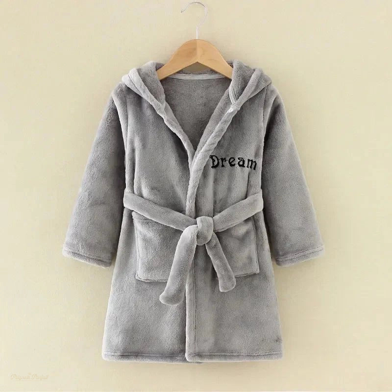 Peignoir Enfant Gris Clair Capuche Manches Longues - Gris Clair - 3 ans