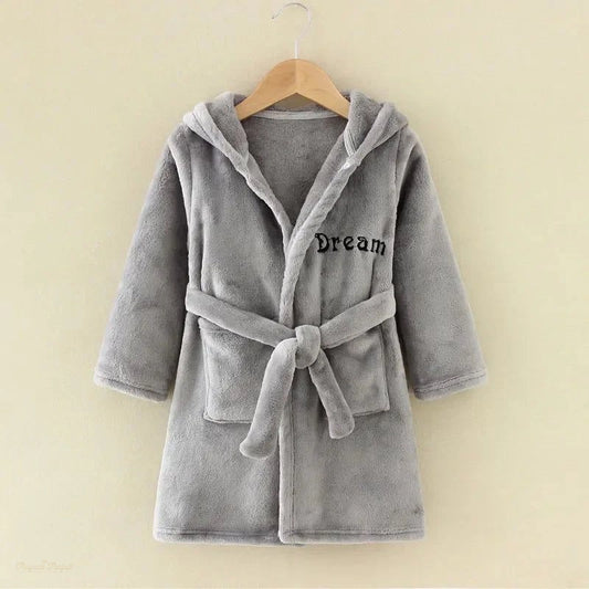 Peignoir Enfant Gris Clair Capuche Manches Longues - Gris Clair - 3 ans