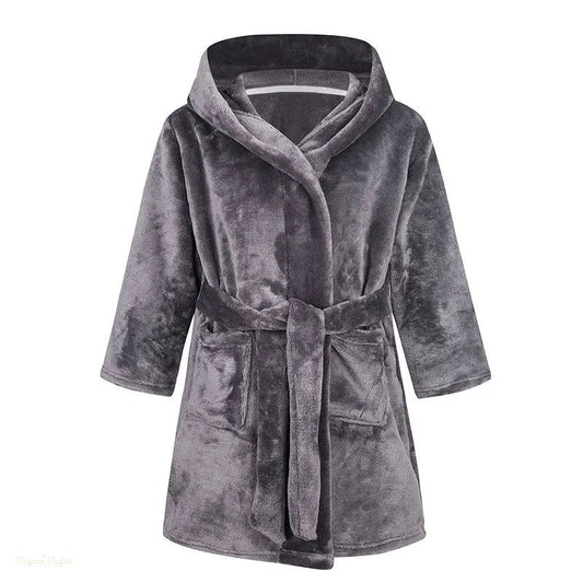 Peignoir Enfant Gris Foncé Flanelle à Capuche - Gris Foncé - 90cm(2-3 ans)