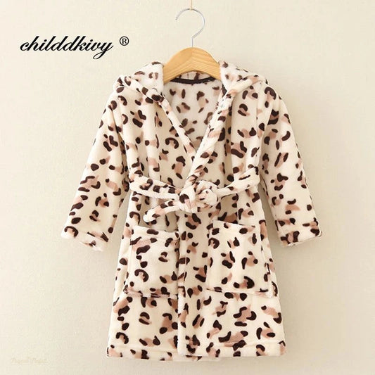 Peignoir Enfant Imprimé Léopard Beige à Capuche - Imprimé Léopard Beige - 7-8 ans