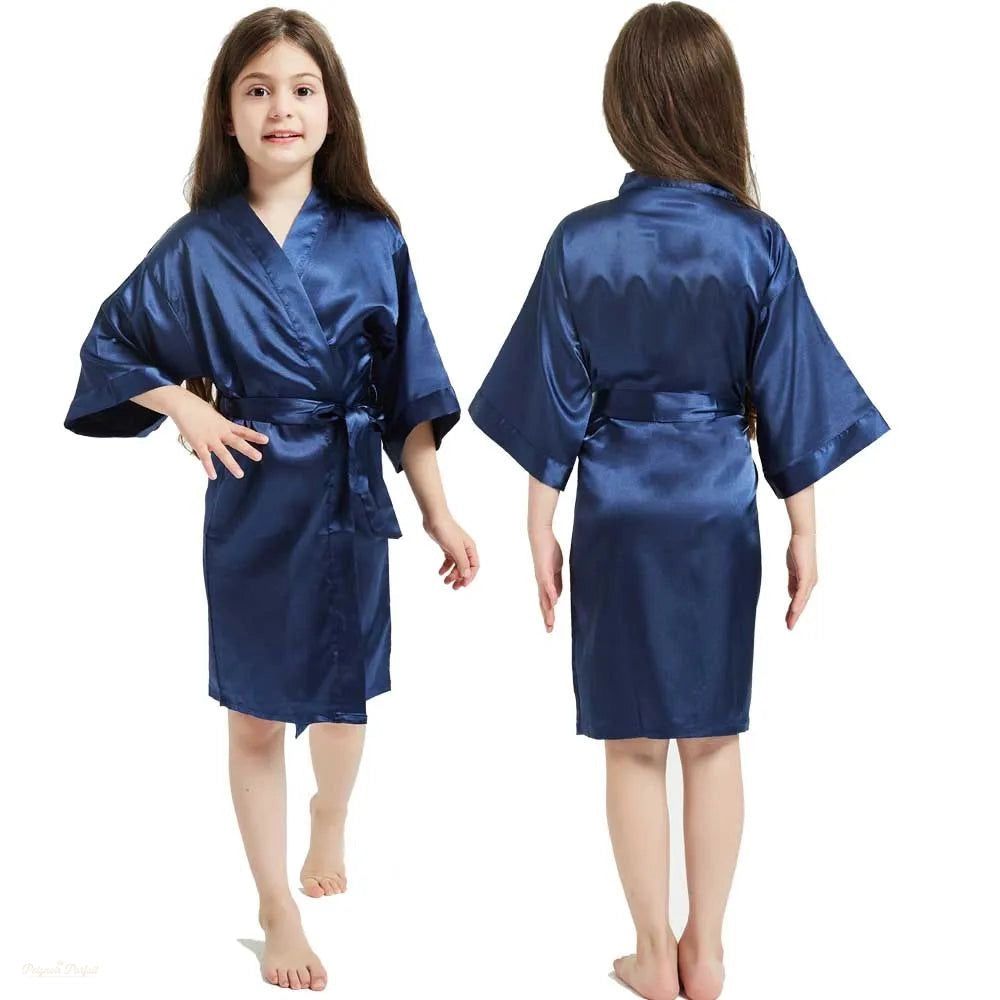 Peignoir Enfant Kimono Bleu Marine Satin - Bleu Marine - 140cm (8-9 ans)