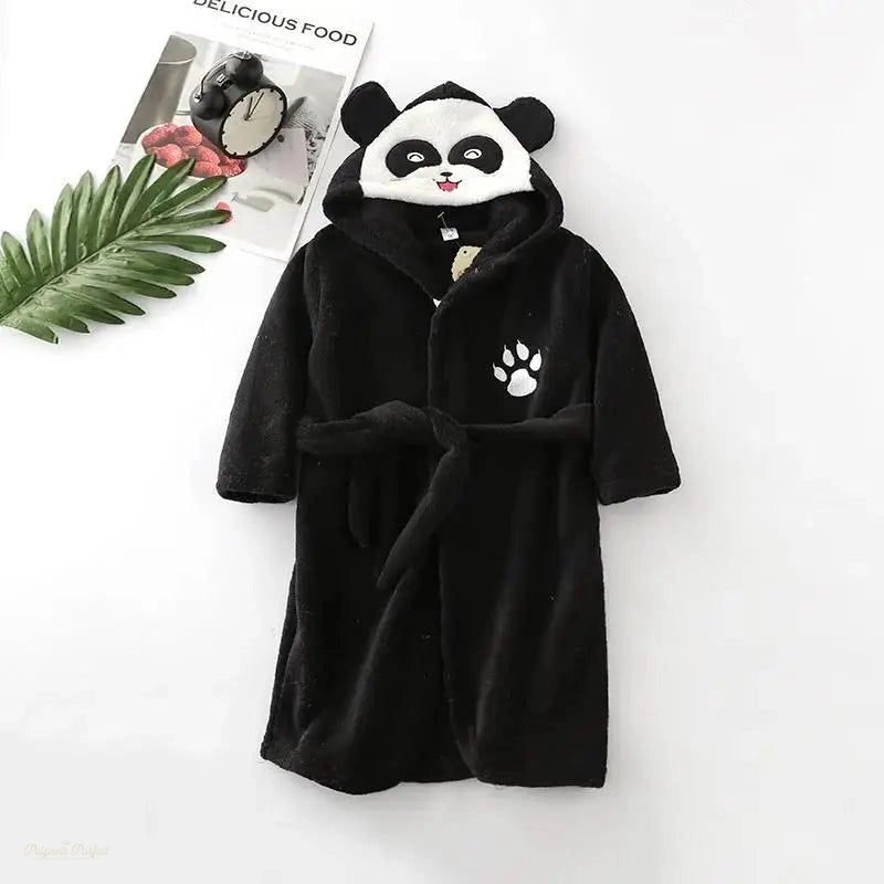 Peignoir Enfant Noir Panda Flanelle Douce - Noir Panda - 3 ans (100cm)