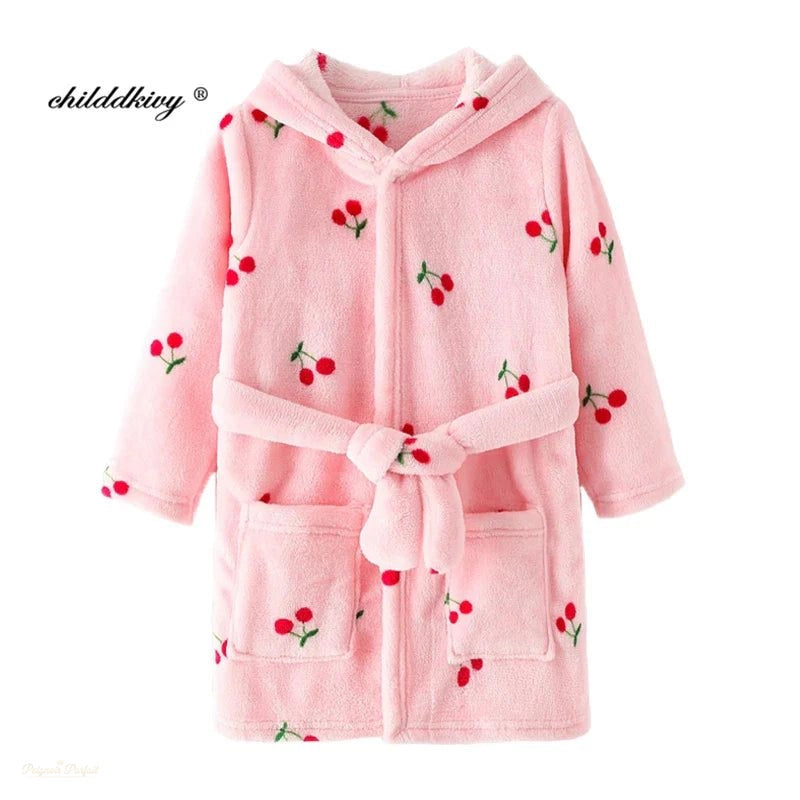 Peignoir Enfant Rose Cerise Flanelle à Capuche - Rose Cerise - 7-8 ans