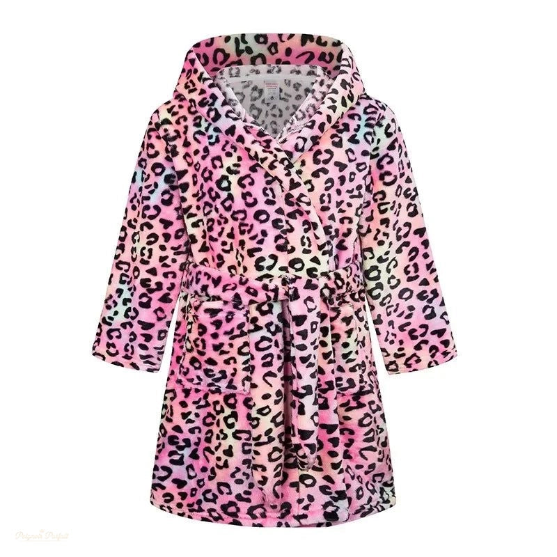 Peignoir Enfant Rose Et Noir Flanelle Capuche - Rose Et Noir - 90 (2-3 ans)