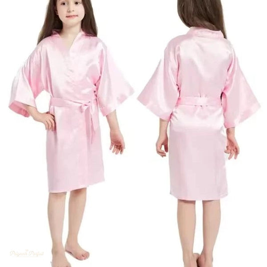 Peignoir Enfant Rose Poudré - Satin Kimono - Rose Poudré - XL