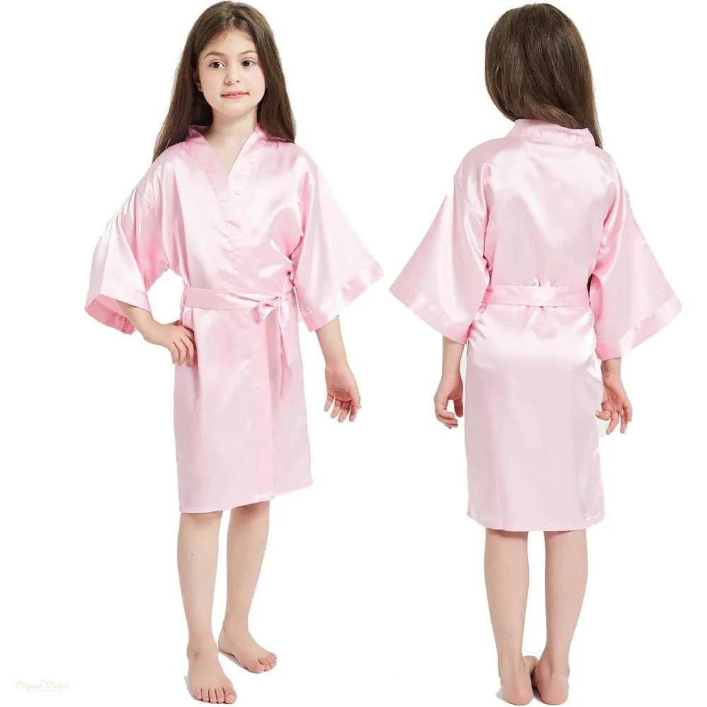 Peignoir Enfant Rose Satiné Style Kimono - Rose Satiné - 160cm (12-14 ans)