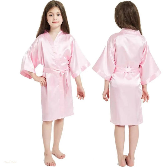 Peignoir Enfant Rose Satiné Style Kimono - Rose Satiné - 160cm (12-14 ans)