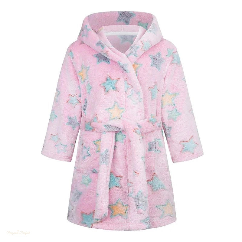 Peignoir Enfant Rose Stellaire Flanelle Douce à Capuche - Rose Stellaire - 90cm(2-3 ans)