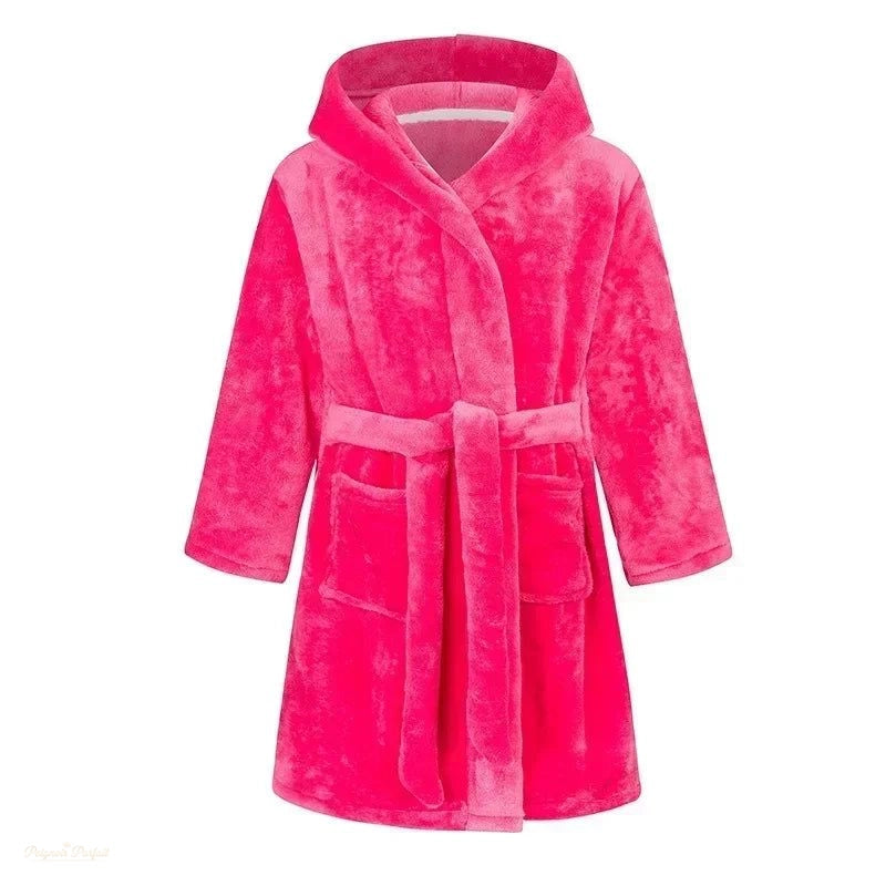 Peignoir Enfant Rose Vif Capuche Flanelle Douce - Rose Vif - 150 (9-10 ans)