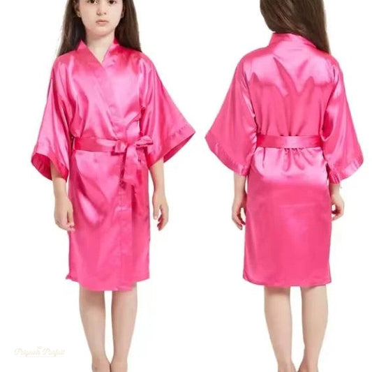Peignoir Enfant Rose Vif Satin Kimono - Rose Vif - S
