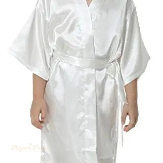 Peignoir Enfant Satin Blanc Pur - Kimono Confortable - Blanc Pur - S