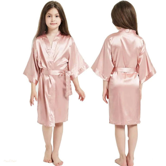 Peignoir Enfant Satin Rose Satiné Kimono - Rose Satiné - 120cm (3-5 ans)