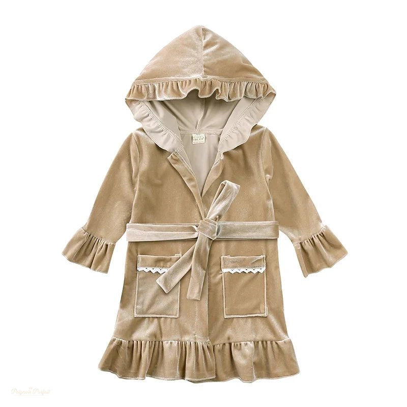 Peignoir Enfant Velours Camel Volants Hiver - Camel Velours - 140cm (8-9 ans)