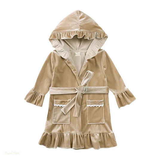 Peignoir Enfant Velours Camel Volants Hiver - Camel Velours - 140cm (8-9 ans)